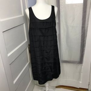 Eileen Fisher Black Sleeveless Ruffle Silk Dress M